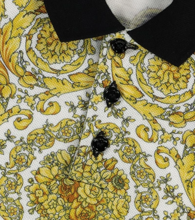 Shop Versace Baby Barocco Mosaic Cotton Polo Shirt In Gold