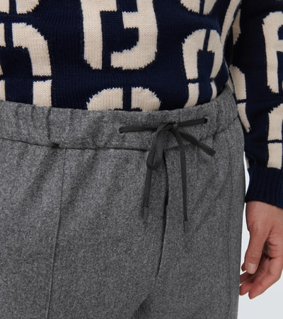 Shop Fendi Virgin Wool Flannel Sweatpants In Grey