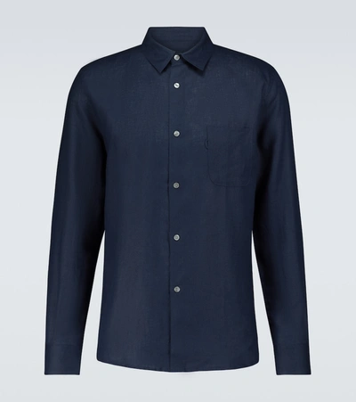 Shop Derek Rose Monaco 2 Long-sleeved Linen Shirt In Blue
