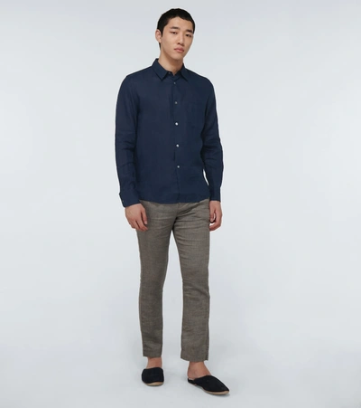 Shop Derek Rose Monaco 2 Long-sleeved Linen Shirt In Blue