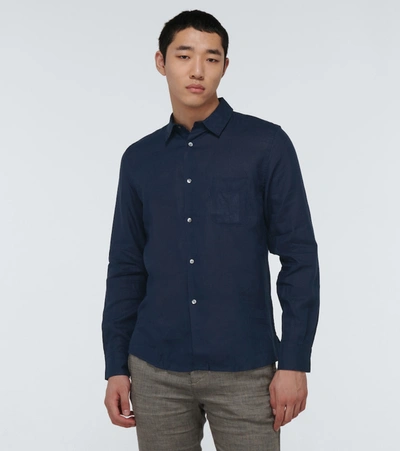Shop Derek Rose Monaco 2 Long-sleeved Linen Shirt In Blue