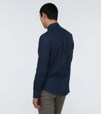 Shop Derek Rose Monaco 2 Long-sleeved Linen Shirt In Blue