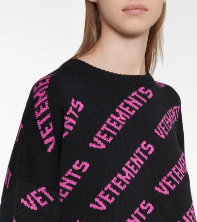 Shop Vetements Logo Intarsia Cotton And Cashmere Sweater In Black