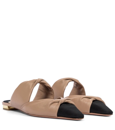 Shop Aquazzura Twist Flat Leather Mules In Beige