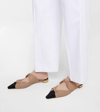 Shop Aquazzura Twist Flat Leather Mules In Beige