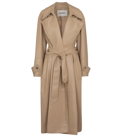 Shop Nanushka Amal Faux Leather Trench Coat In Brown