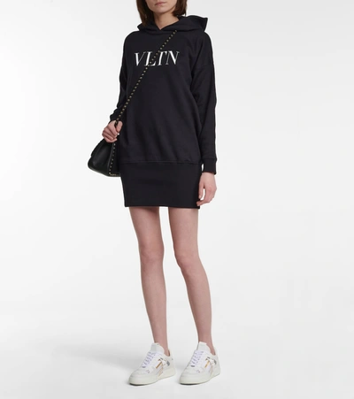 Shop Valentino Vltn Cotton-blend Hoodie In Black