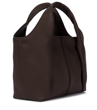 Shop Tod's Shirt Mini Leather Tote In Brown