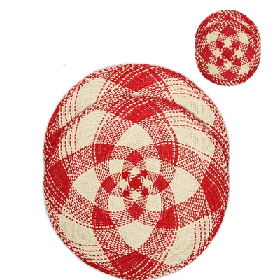 Shop La Doublej Straw Tablemat And Coasters Set Of 4 In Rosso/naturale