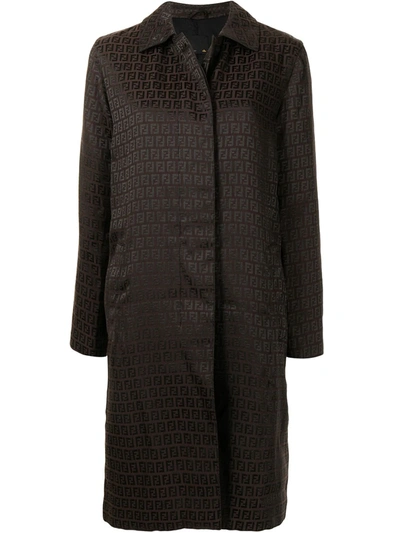 Pre-owned Fendi Zucchino Knee-length Coat In Brown