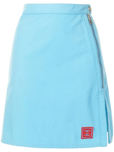 Pre-owned Chanel 2002 Sports Side Slit A-line Skirt In Blue
