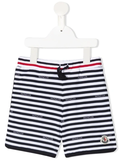 Shop Moncler Stripe-print Cotton Shorts In 白色