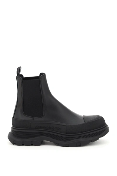 Shop Alexander Mcqueen Tread Sleek Chelsea Boots In Black Silver