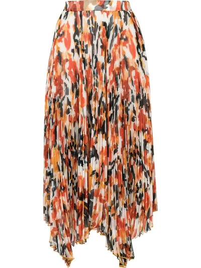 Shop Proenza Schouler Floral-print Pleated Skirt In Orange