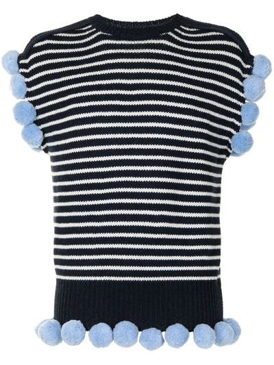 Shop Jw Anderson Stripe-pattern Pompom-trim Jumper In Blue