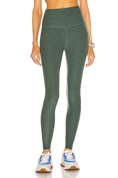 Beyond Yoga Heather Rib High Waisted Midi Legging - Army Green Heather Rib  - Size Xs In Green Ivy