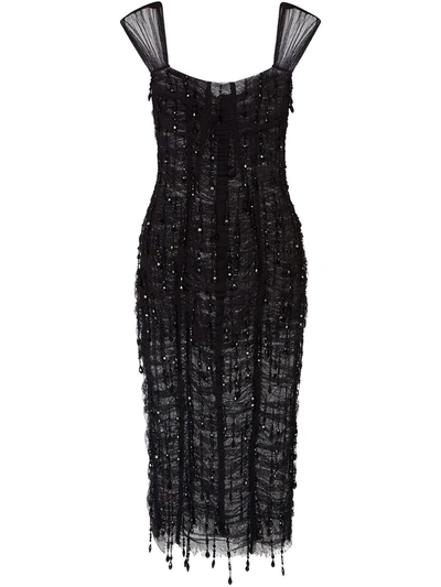 Shop Dolce & Gabbana Square-neck Embellished Midi Dress In Black