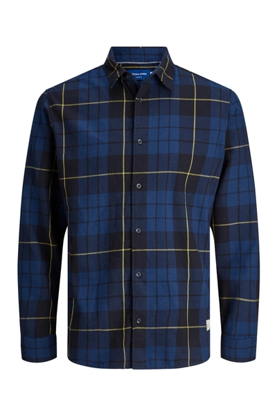 Shop Jack & Jones Lenny Long Sleeve Plaid Shirt In Blue Depthsslim