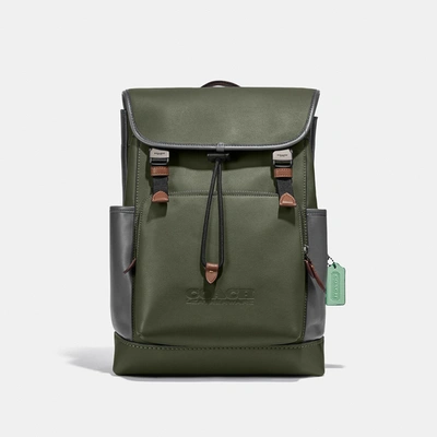 Shop Coach League Flap Backpack In Colorblock In Black Copper/dark Shamrock Multi