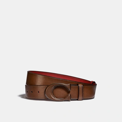 Shop Coach Signature Buckle Cut-to-size Reversible Belt, 38mm In Saddle/red Sand