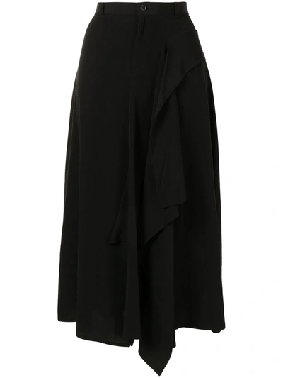 Shop Yohji Yamamoto Draped Asymmetric Skirt In Black