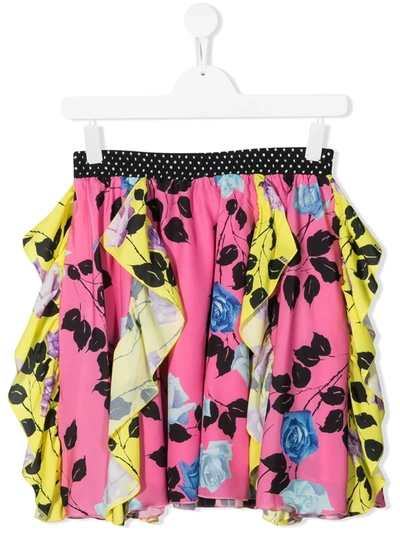 Shop Msgm Teen Floral-print Ruffled Skirt In Pink