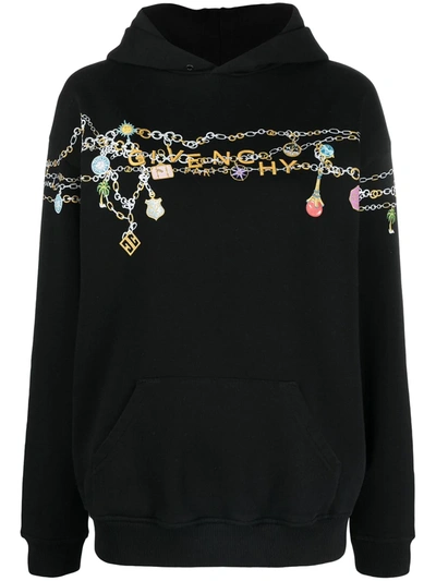 Shop Givenchy Embroidered Charms Hoodie In Black
