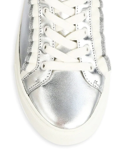 Shop Tory Burch Women's Ruffle Leather Metallic Sneakers In Silver