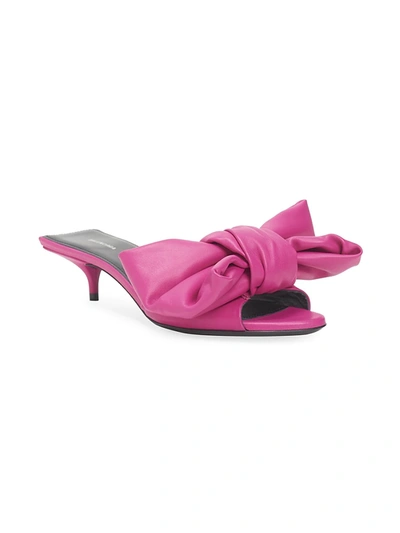Shop Balenciaga Women's Square Knife Bow Leather Mules In Magenta Pink