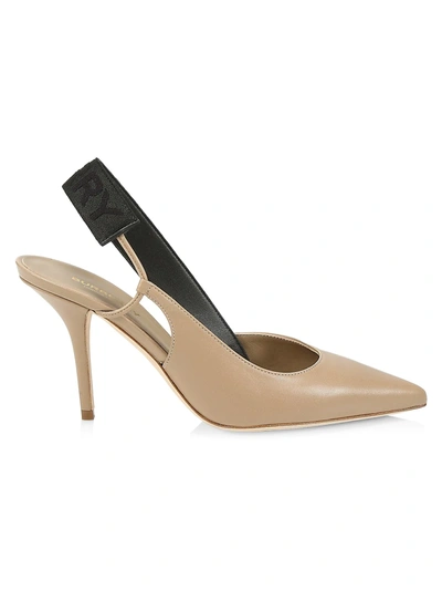 Shop Burberry Women's Maria Leather Slingbacks In Dark Honey