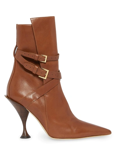 Shop Burberry Women's Hadfield Buckle Leather Ankle Boots In Tan