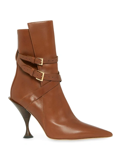 Shop Burberry Women's Hadfield Buckle Leather Ankle Boots In Tan