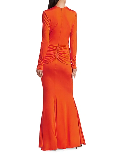 Shop Amen Women's Draped Long-sleeve Jersey Gown In Orange