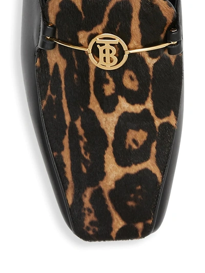 Shop Burberry Women's Almerton Leopard-print Calf Hair & Leather Loafers In Black Leopard