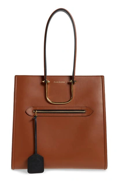 Shop Alexander Mcqueen The Tall Story Leather Tote In 3280 Khaki
