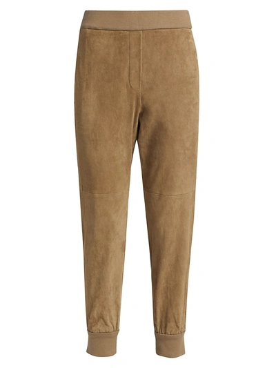 Shop Brunello Cucinelli Women's Suede Stretch Pull-on Pants In Sand