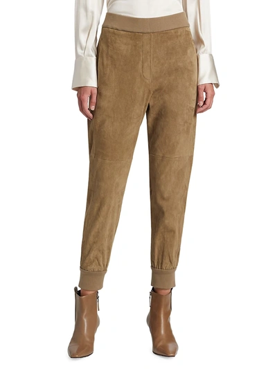Shop Brunello Cucinelli Women's Suede Stretch Pull-on Pants In Sand