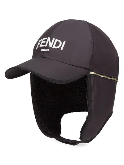 Shop Fendi Shearling-lined Removable-earmuff Baseball Cap In Nero