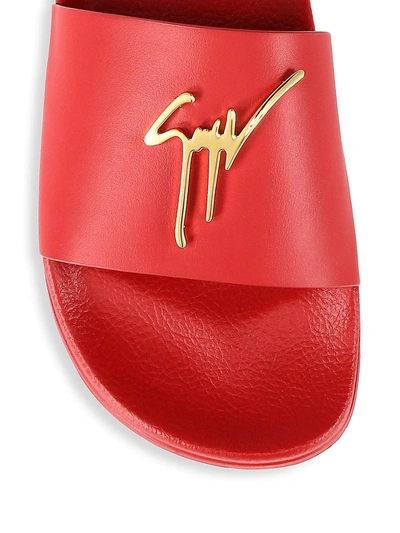 Shop Giuseppe Zanotti Men's Goldtone Logo Leather Slide Sandals In Red