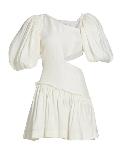 Shop Aje Chateau Puff-sleeve Mini Dress In Ivory