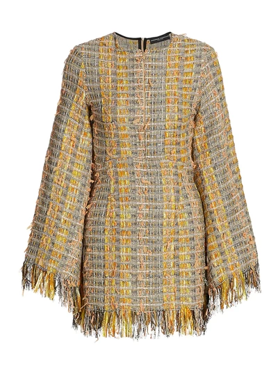 Shop Frederick Anderson Bell-sleeve Tweed Dress In Burnt Yellow