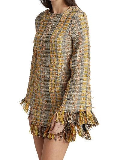 Shop Frederick Anderson Bell-sleeve Tweed Dress In Burnt Yellow