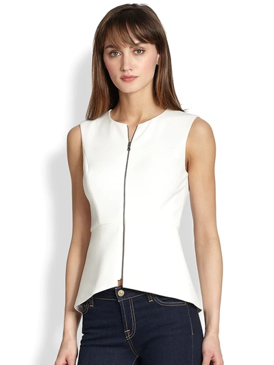 Shop Bcbgmaxazria Women's Zip-front Peplum Top In White