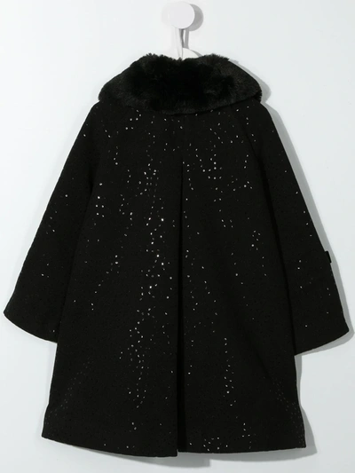 Shop Abel & Lula Sequinned Faux-fur Collar Coat In Black