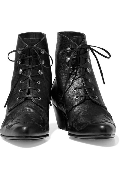 Shop Saint Laurent Susan Pebbled-leather Ankle Boots In Black