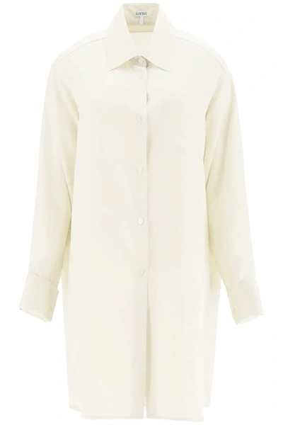 Shop Loewe Anagram Jacquard Silk Shirt In Beige