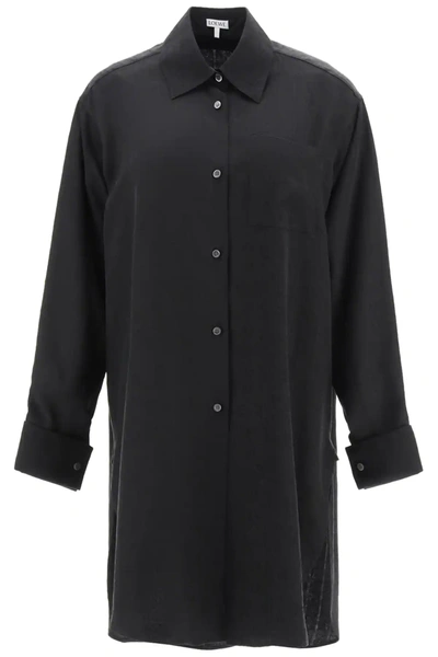 Shop Loewe Anagram Jacquard Silk Shirt In Black