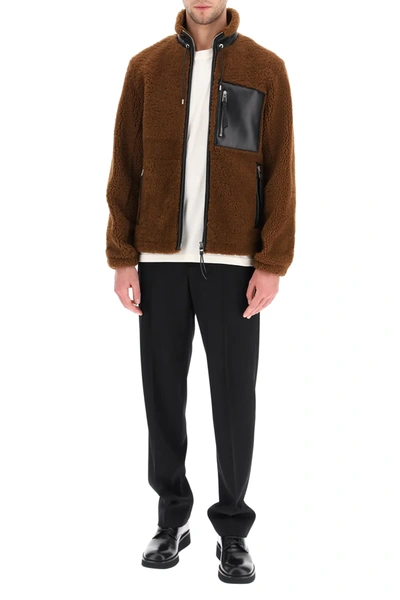 Shop Loewe Shearling Jacket In Brown