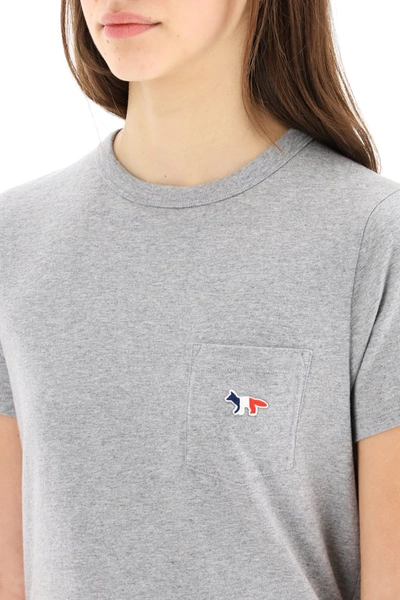 Shop Maison Kitsuné Tricolor Fox Patch T-shirt In Grey