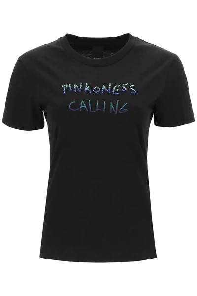 Shop Pinko T-shirt With Lettering Embroidery In Black